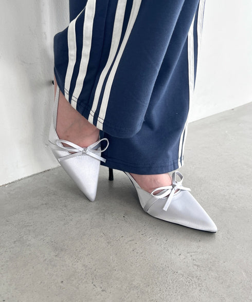 ポインテッドトゥリボンヒールパンプス | LO3243008 | シルバー