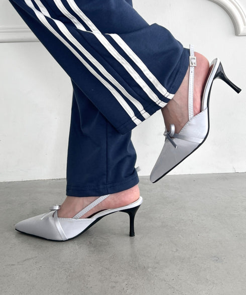 ポインテッドトゥリボンヒールパンプス | LO3243008 | シルバー