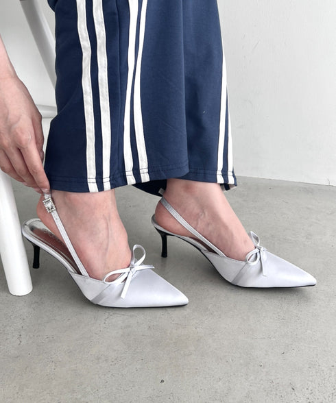 ポインテッドトゥリボンヒールパンプス | LO3243008 | シルバー