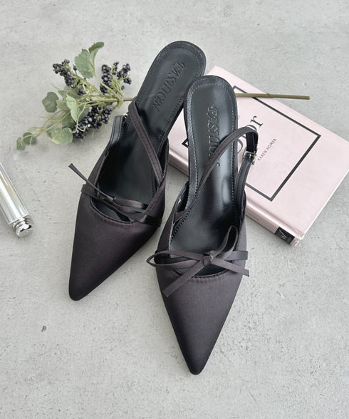 ポインテッドトゥリボンヒールパンプス | LO3243008 | ブラック
