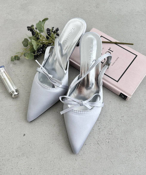 ポインテッドトゥリボンヒールパンプス | LO3243008 | シルバー