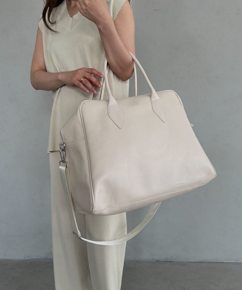 合成皮革 大容量トラベルバッグ ボストンバッグ | MD1253003 | アイボリー