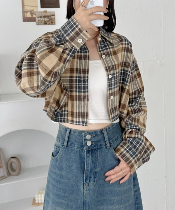 ショート丈チェックシャツ | CL2243044 | ベージュ