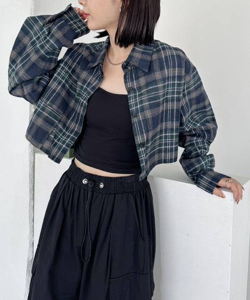 ショート丈チェックシャツ | CL2243044 | ネイビー