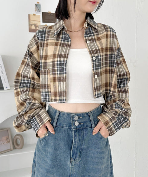 ショート丈チェックシャツ | CL2243044 | ベージュ