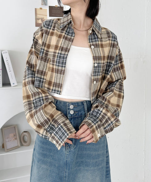 ショート丈チェックシャツ | CL2243044 | ベージュ