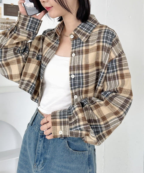 ショート丈チェックシャツ | CL2243044 | ベージュ