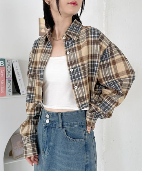 ショート丈チェックシャツ | CL2243044 | ベージュ