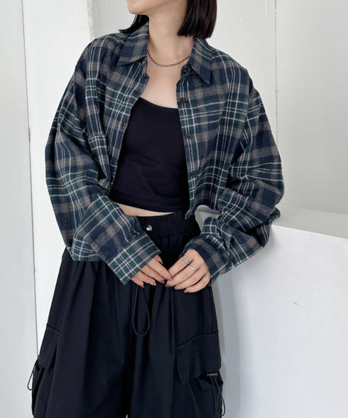 ショート丈チェックシャツ | CL2243044 | ネイビー