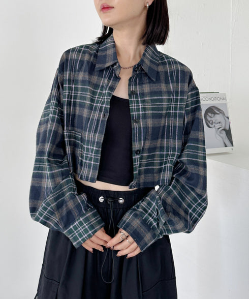 ショート丈チェックシャツ | CL2243044 | ネイビー