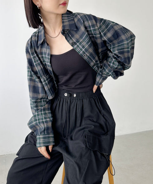 ショート丈チェックシャツ | CL2243044 | ネイビー