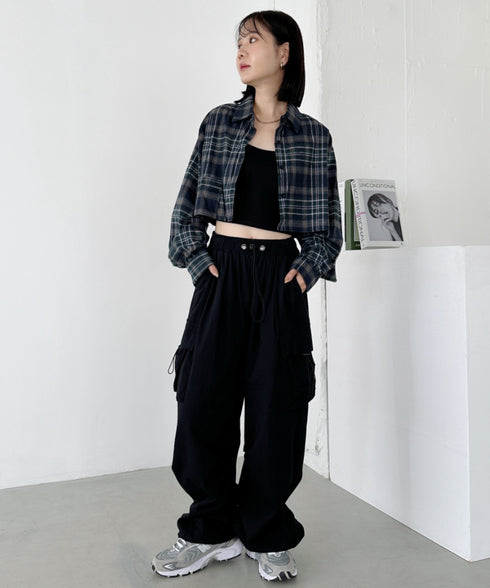 ショート丈チェックシャツ | CL2243044 | ネイビー