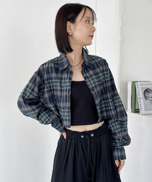 ショート丈チェックシャツ | CL2243044 | ネイビー