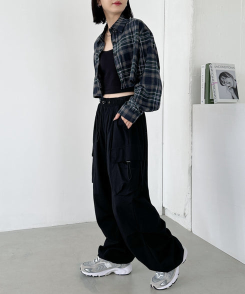 ショート丈チェックシャツ | CL2243044 | ネイビー