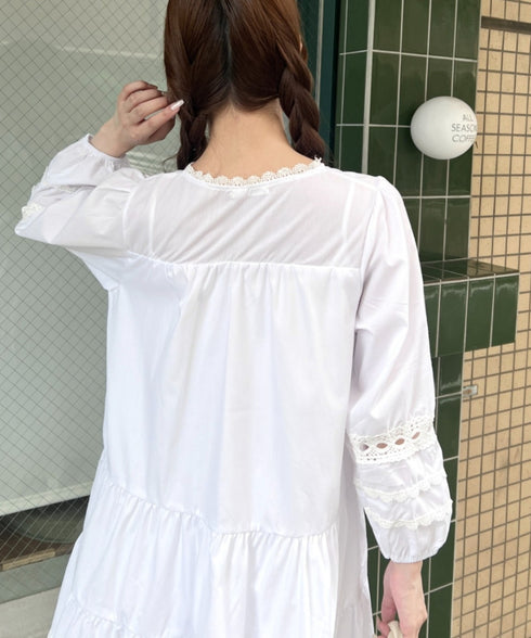 フリンジリボンレースティアードミニワンピース | LO2243114 | ホワイト