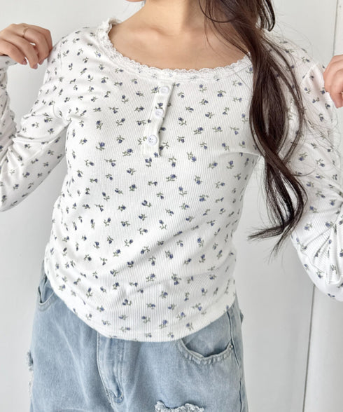 レースフラワーヘンリーネックトップス | NU2243094 | ホワイト