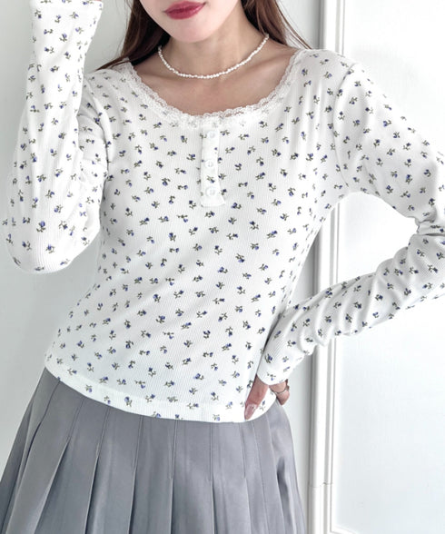 レースフラワーヘンリーネックトップス | NU2243094 | ホワイト