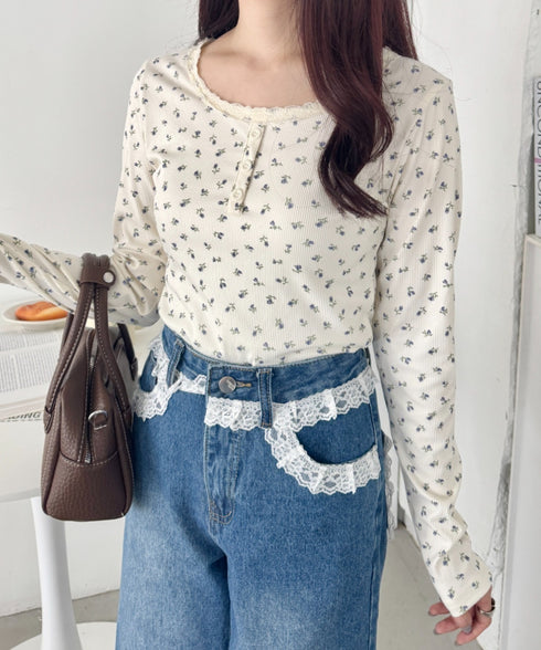 レースフラワーヘンリーネックトップス | NU2243094 | アイボリー