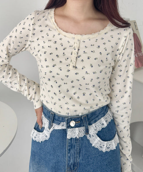 レースフラワーヘンリーネックトップス | NU2243094 | アイボリー