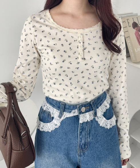 レースフラワーヘンリーネックトップス | NU2243094 | アイボリー
