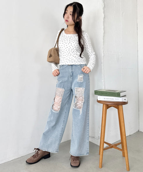 レースフラワーヘンリーネックトップス | NU2243094 | ホワイト