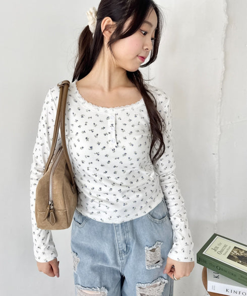 レースフラワーヘンリーネックトップス | NU2243094 | ホワイト