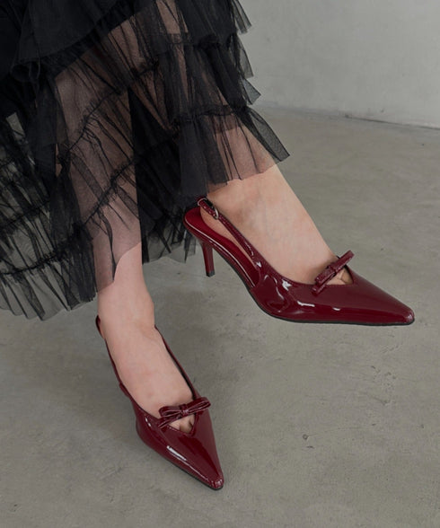 リボンエナメルミュールパンプス | MD3243038 | レッド