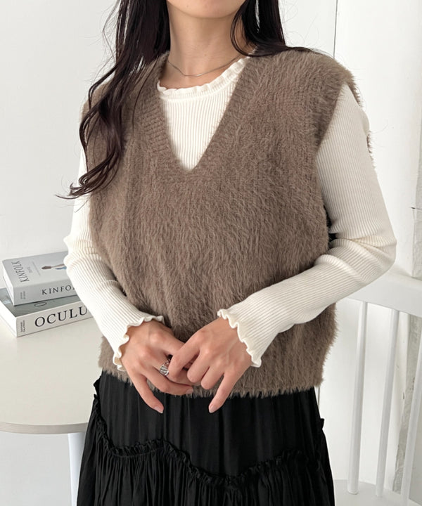 シャギーVネックニットベスト | CL2243114 | チャコールグレー