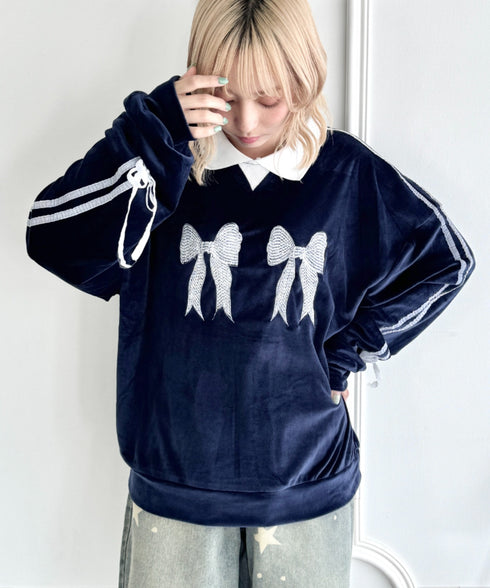 サイドラインリボンベロアラガートップス | NU2243199 | ネイビー