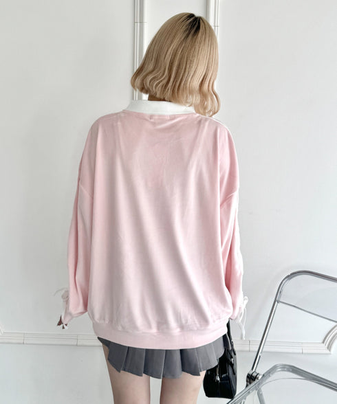 サイドラインリボンベロアラガートップス | NU2243199 | ピンク