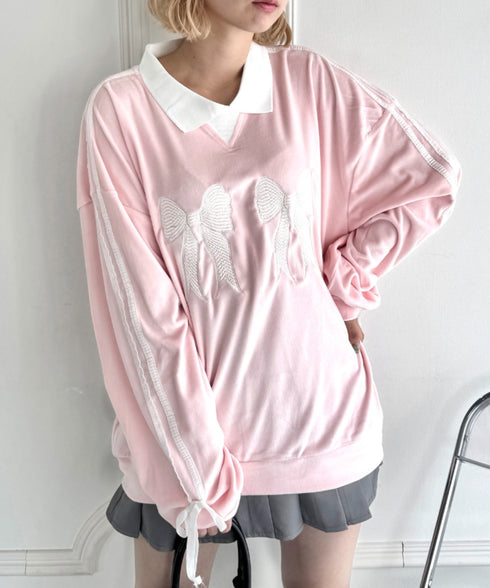 サイドラインリボンベロアラガートップス | NU2243199 | ピンク