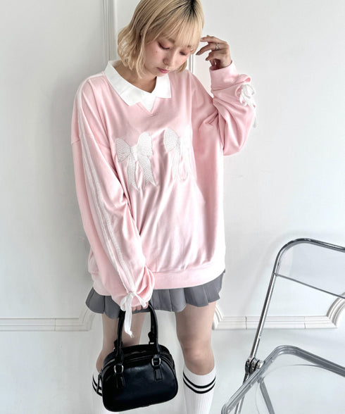 サイドラインリボンベロアラガートップス | NU2243199 | ピンク