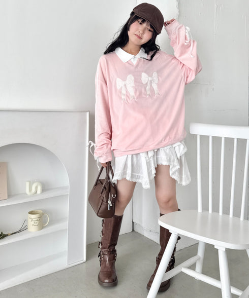 サイドラインリボンベロアラガートップス | NU2243199 | ピンク