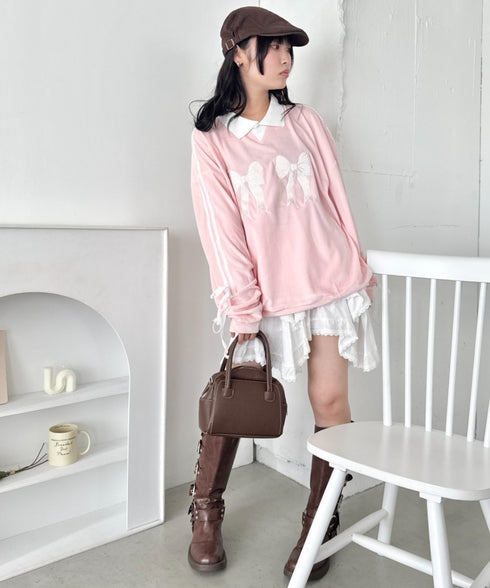 サイドラインリボンベロアラガートップス | NU2243199 | ピンク