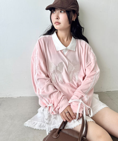 サイドラインリボンベロアラガートップス | NU2243199 | ピンク