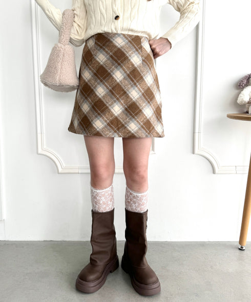 ウールライクチェックミニスカパン | LO2244027 | ベージュ