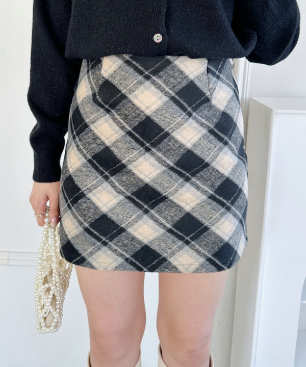ウールライクチェックミニスカパン | LO2244027 | ブラック