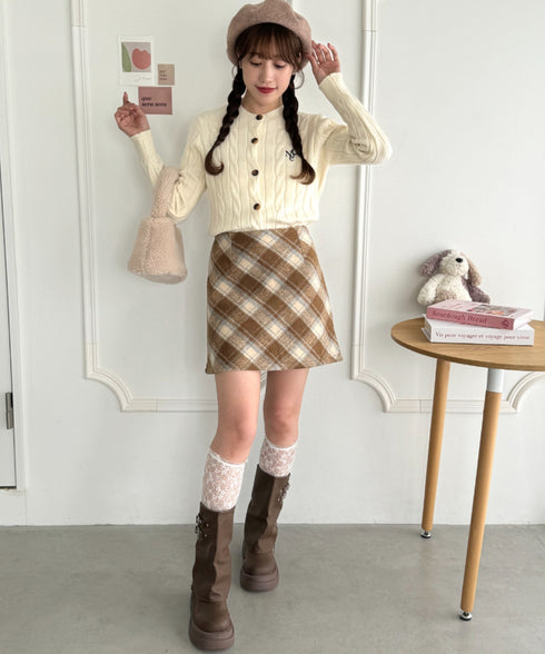 ウールライクチェックミニスカパン | LO2244027 | ベージュ