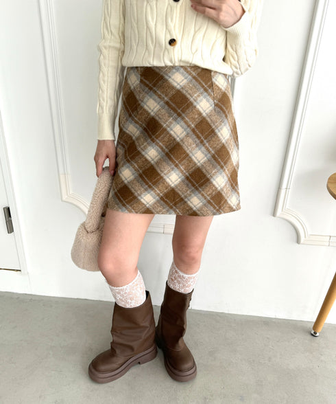 ウールライクチェックミニスカパン | LO2244027 | ベージュ