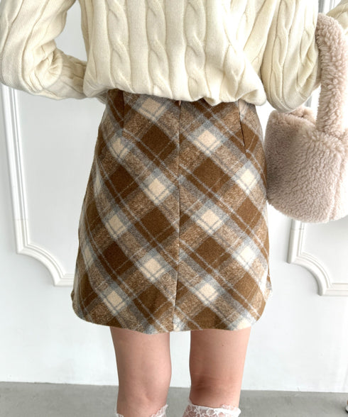 ウールライクチェックミニスカパン | LO2244027 | ベージュ