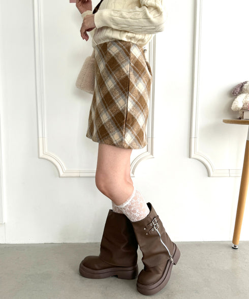ウールライクチェックミニスカパン | LO2244027 | ベージュ