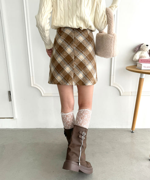 ウールライクチェックミニスカパン | LO2244027 | ベージュ