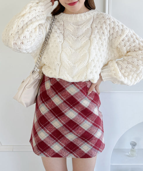 ウールライクチェックミニスカパン | LO2244027 | レッド