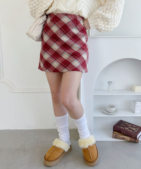 ウールライクチェックミニスカパン | LO2244027 | レッド