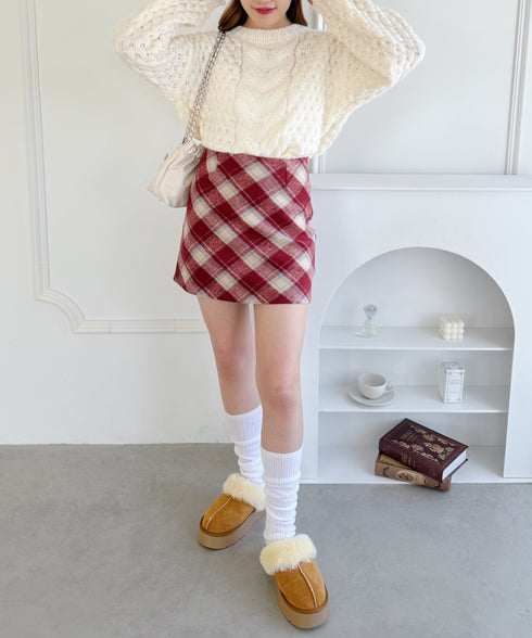 ウールライクチェックミニスカパン | LO2244027 | レッド
