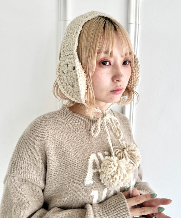 フラワークロシェ編みポンポンイヤーマフ | NU6244042 | アイボリー