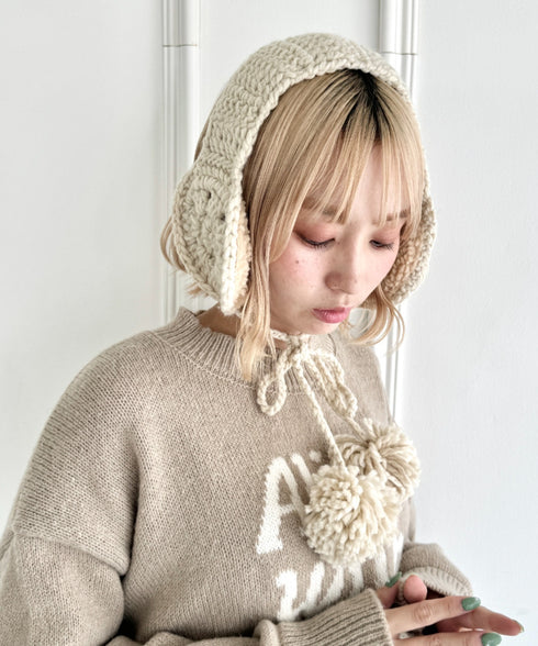 フラワークロシェ編みポンポンイヤーマフ | NU6244042 | アイボリー