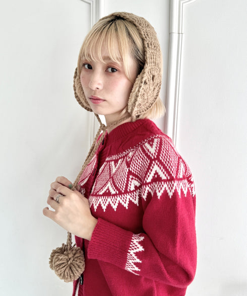 フラワークロシェ編みポンポンイヤーマフ | NU6244042 | ベージュ