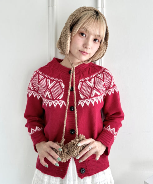 フラワークロシェ編みポンポンイヤーマフ | NU6244042 | ベージュ