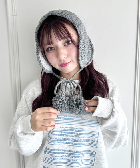 フラワークロシェ編みポンポンイヤーマフ | NU6244042 | グレー